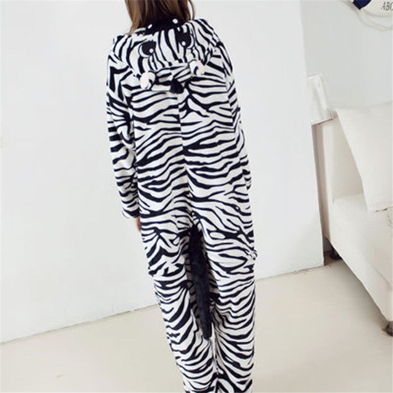 New Fashion Flannel Pajamas for Unisex Zebra Animal Home Furnishing Cartoon Onesies Winter Lovers Hooded Pajamas
